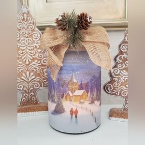 Christmas Scene Jar Reverse Painted, Lighted, Used